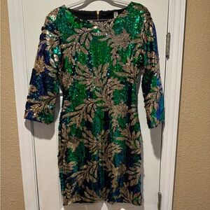 Green/Blue/Gold Sequin Party Dress